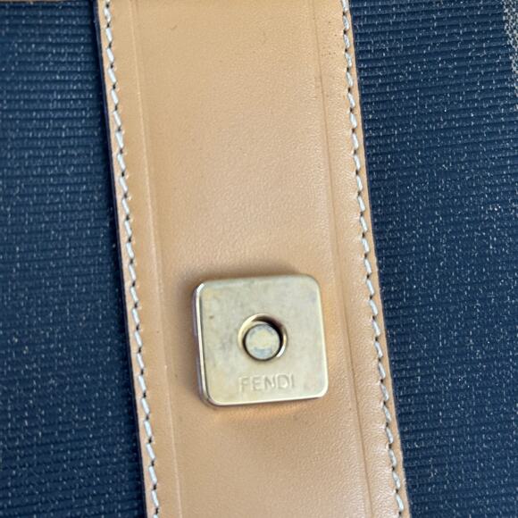 FENDI VTG 80s Pequin Stripe Cognac Saddle Flap Shoulder Bag Convertible Clutch - Picture 15 of 16